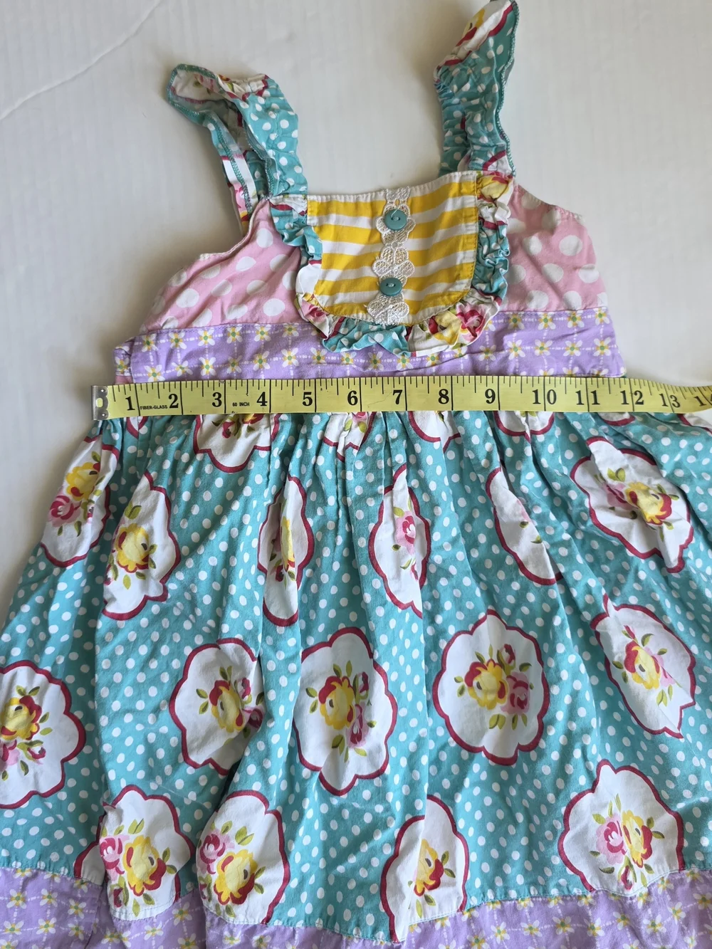 Jelly the Pug Blue Floral Polka Dot Girl Dress Strappy Summer Cottagecore